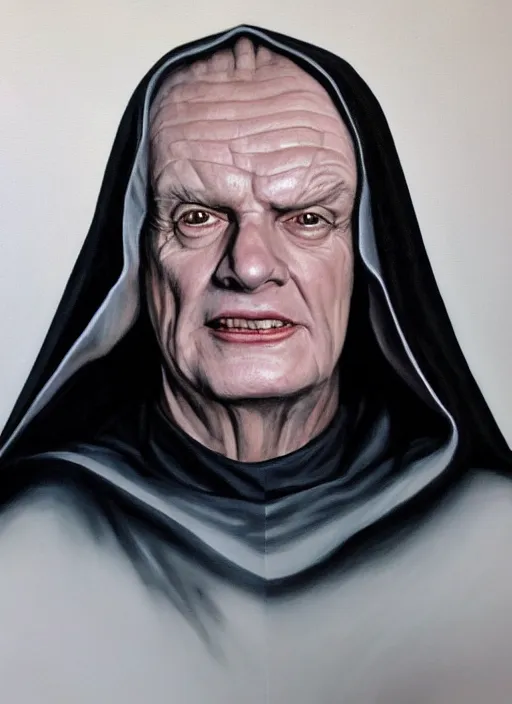 Image similar to oil painting of darth sidious, ian mcdiarmid, from star wars, symmetrical!!! star wars portrait, art by greg rutowski!!, trending on artstation