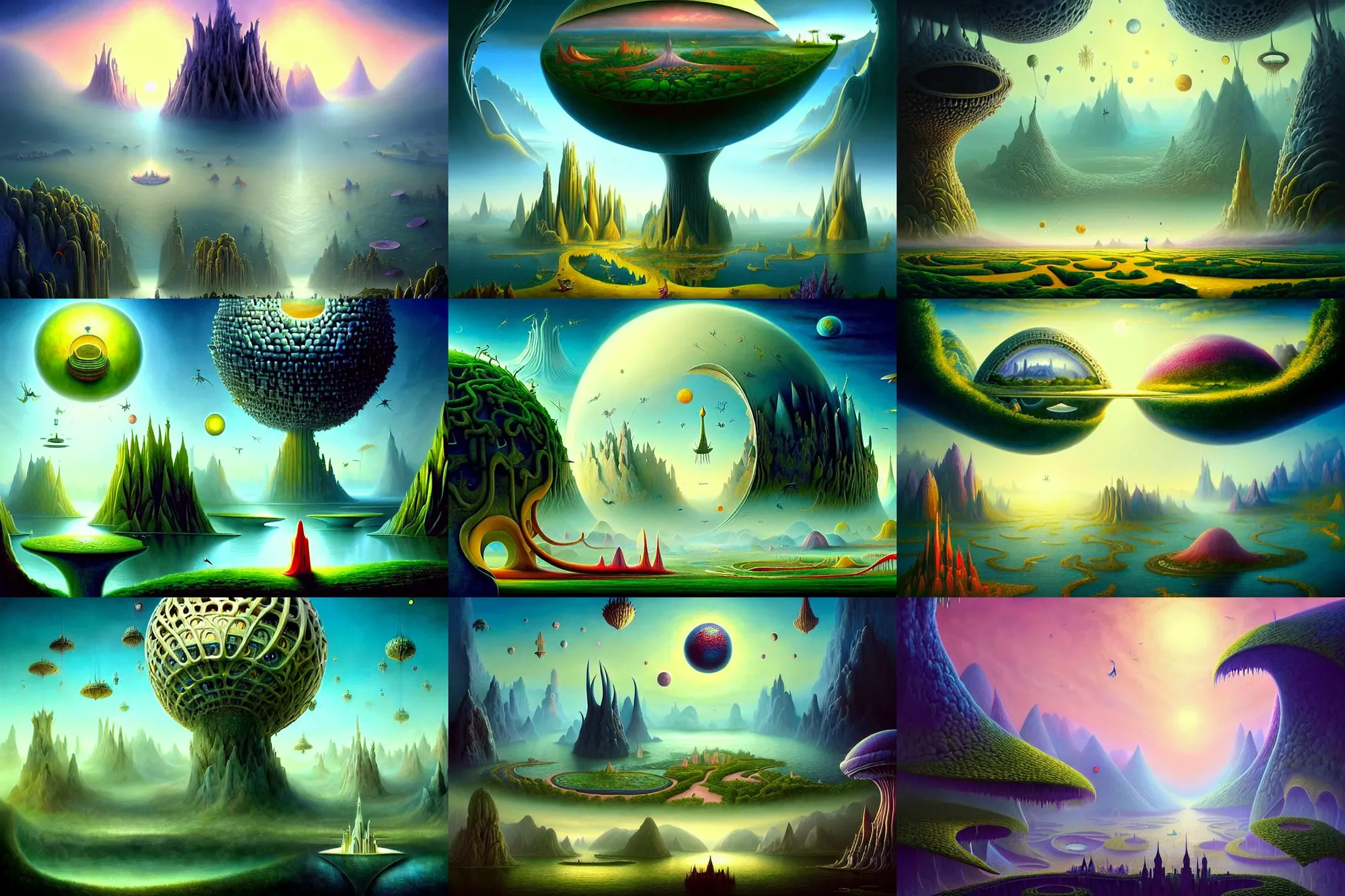 Prompt: a beautiful epic stunning amazing and insanely detailed matte painting of alien dream worlds with surreal architecture designed by Heironymous Bosch, mega structures inspired by Heironymous Bosch's Garden of Earthly Delights, vast surreal landscape and horizon by Asher Durand and Cyril Rolando and Andrew Ferez, rich pastel color palette, masterpiece!!, grand!, imaginative!!!, whimsical!!, epic scale, intricate details, sense of awe, elite, fantasy realism, complex composition, 4k post processing