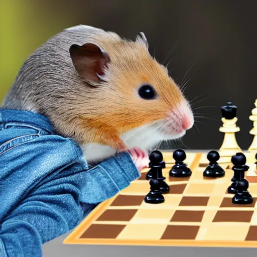 Image similar to a happy hamster playing chess