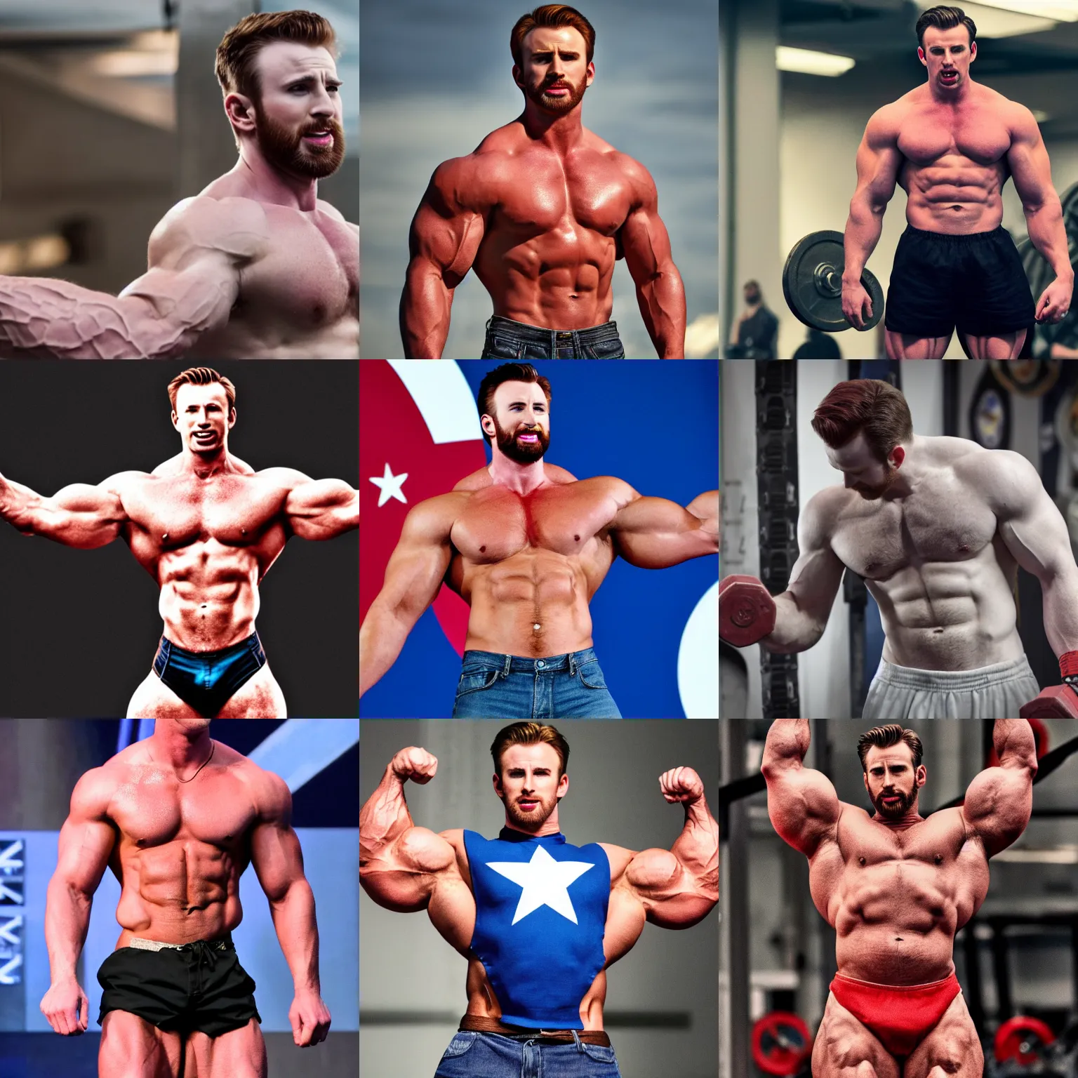 Prompt: chris evans as a bodybuilder, 4 k hd