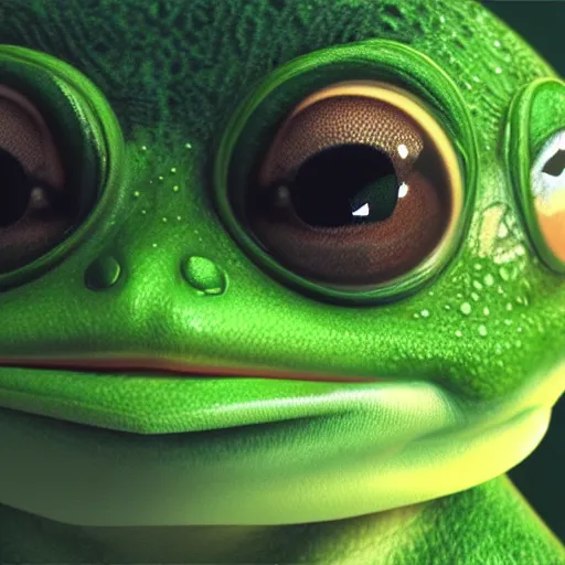 Image similar to cute pepe anthro green frog, cinematic key light ultra realistic, photorealistic, dramatic volumetric lighting award winning 8 k ray tracing