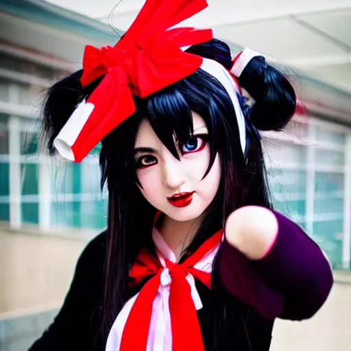 Image similar to hakurei reimu from touhou project cosplay, photography, 9 0 s