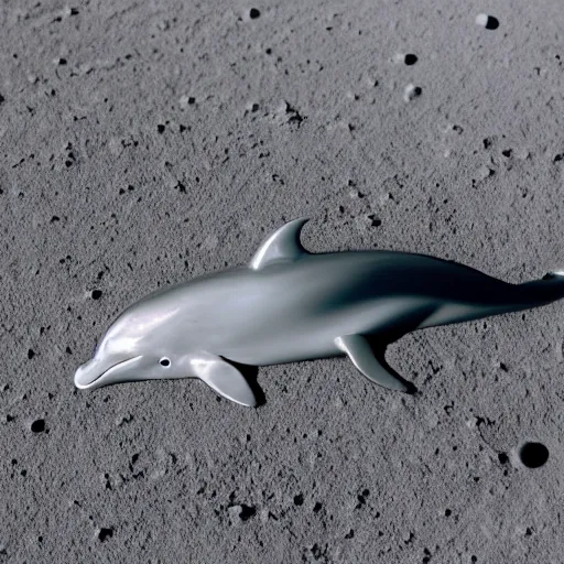 Prompt: A dolphin stranded on the surface of Moon