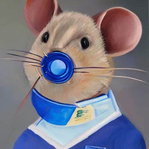 Prompt: A portrait of a mouse wearing scrubs and a face mask, oil painting