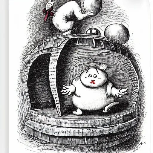 Image similar to cheshire cat knocking humpty dumpty off wall, by john tenniel