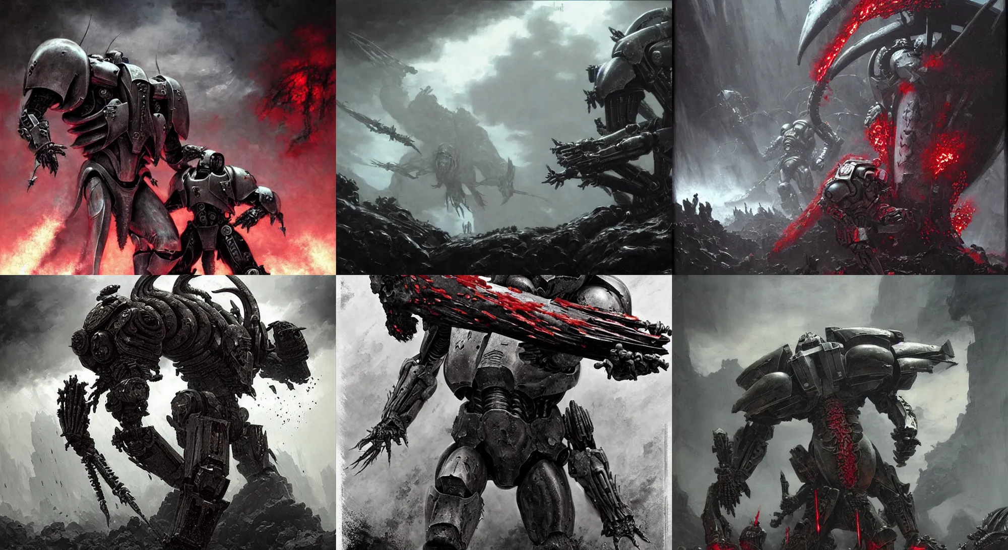 Prompt: frame from prometheus movie, wh 4 0 k art, forgefiend metal couture on battlefront by jakub rozalski, knights of sidonia crimson moth by chiharu shiota