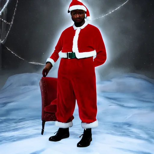 Prompt: 2 1 savage as santa, 4 k, global illumination, hyperrealism, photo realistic, highly detailed, lumen