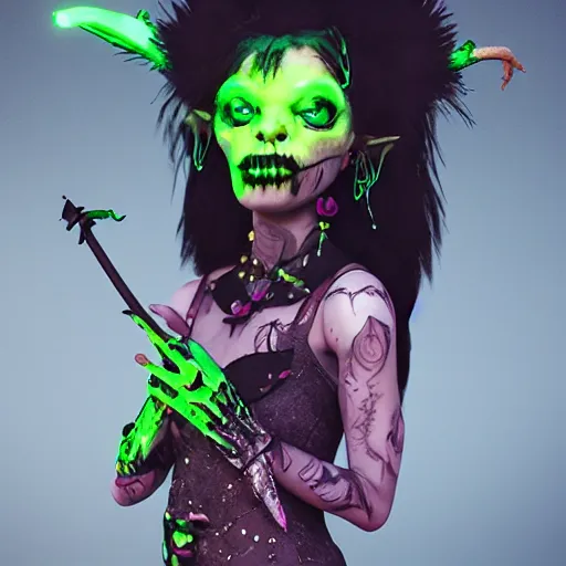 Image similar to eco punk goth goblin girl , octane, fantasy, 4k ,