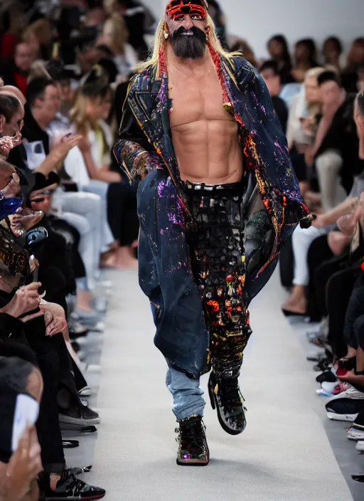 Image similar to hyperrealistic and heavy detailed balenciaga runway show of hulk hogan, leica sl 2 5 0 mm, vivid color, high quality, high textured, real life