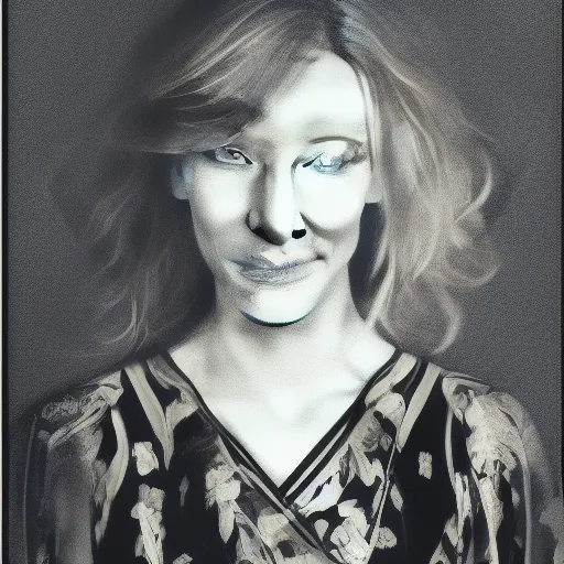 Image similar to portrait of cate blanchett ,japanese wood print