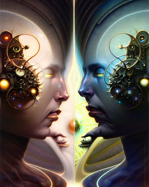 Image similar to a portrait of gemini light and dark fantasy character portrait made of fractals facing each other, ultra realistic, wide angle, intricate details, the fifth element artifacts, highly detailed by peter mohrbacher, hajime sorayama, wayne barlowe, boris vallejo, aaron horkey, gaston bussiere, craig mullins