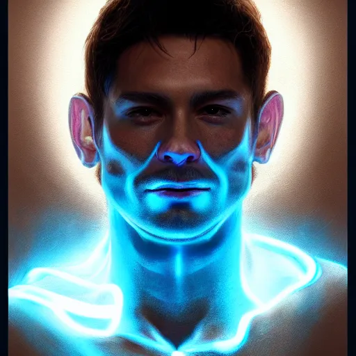 Image similar to God of art ,glowing effect, clear face ,hyperreal, hyperdetailed, 8k, photo realistic, full body, illustration, devainart,artstation ,hd