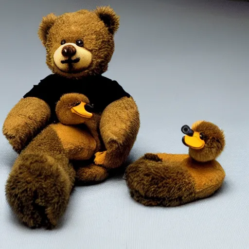 Prompt: ducks performing an operation on a Teddy Bear