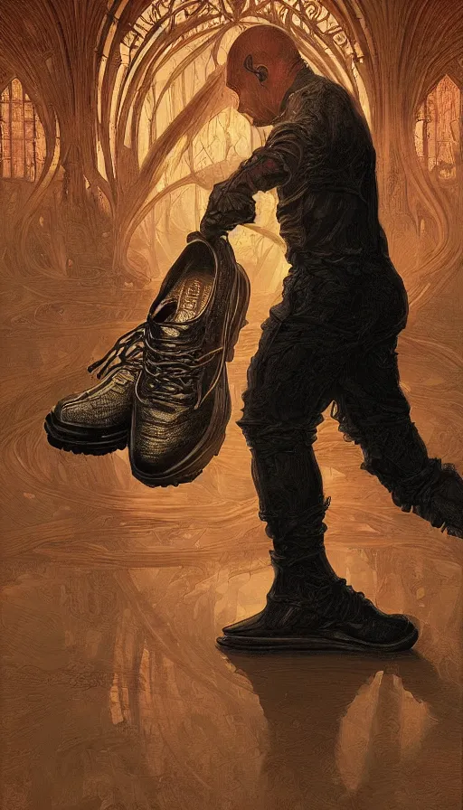 Prompt: portrait of a demon wearing toe shoes ( vibram five fingers ), digital art, orthographic, grim - lighting, high - contrast, intricate, elegant, highly detailed, centered, digital painting, artstation, concept art, smooth, sharp focus, illustration, artgerm, greg rutkowski, alphonse mucha, karol bak, studio mir, 2 d