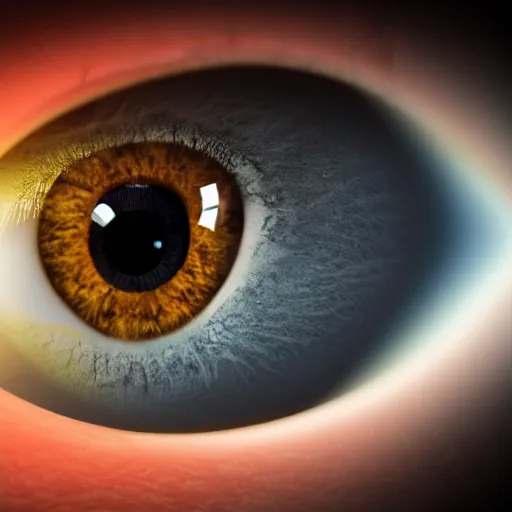 Image similar to see the wolrd through an artificial eye, hd, 8k,