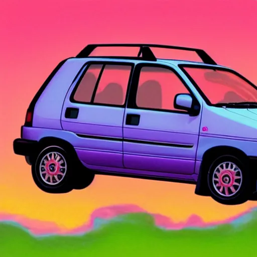 Image similar to 9 0 s fiat panda vaporwave