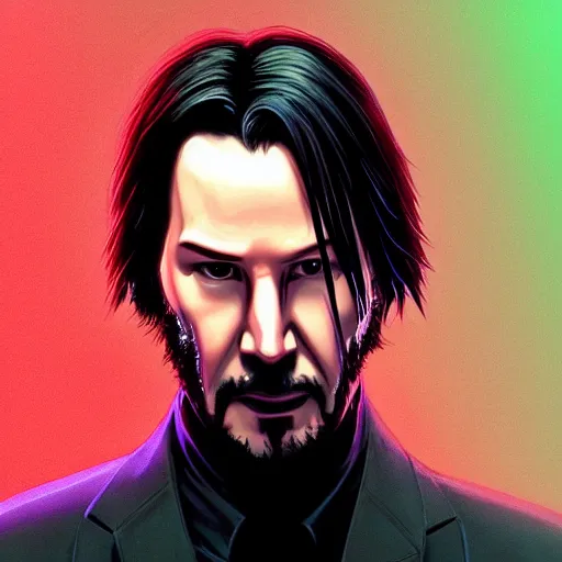 Image similar to portrait of keanu reeves as neo from the matrix, futuristic background, rich vivid colors, ambient lighting, dynamic lighting, 4k, official media, anime key visual, makoto shinkai, ilya kuvshinov, lois van baarle, rossdraws, detailed, trending on artstation