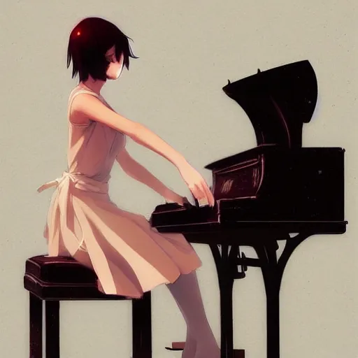 Image similar to anime girl Playing the Piano instrument , digital Art, Greg rutkowski, Trending cinematographic artstation