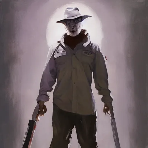 Image similar to greg manchess portrait painting of michael myers as overwatch character, medium shot, asymmetrical, profile picture, organic painting, sunny day, matte painting, bold shapes, hard edges, street art, trending on artstation, by huang guangjian and gil elvgren and sachin teng