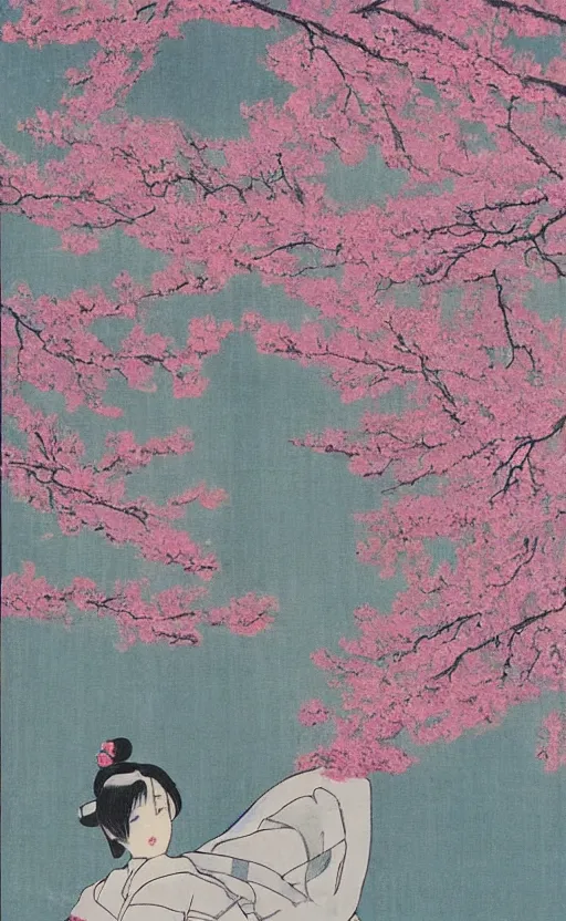 Image similar to by akio watanabe, manga art, the light pink and silver curtains of a theatre, cherry blossoms falling from top, trading card front