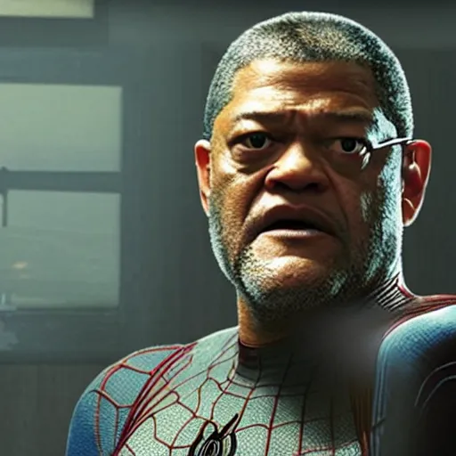 Image similar to film still of Laurence Fishburne as Spider-Man in the Amazing Spider-Man, WLOP