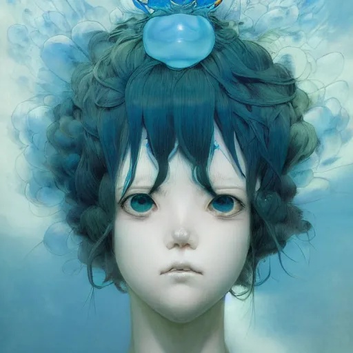 Prompt: prompt : ivory and blue and green portrait soft light painted by james jean and katsuhiro otomo and erik jones, inspired by evangeleon anime, smooth face feature, intricate oil painting, high detail illustration, sharp high detail, manga and anime 1 9 9 9