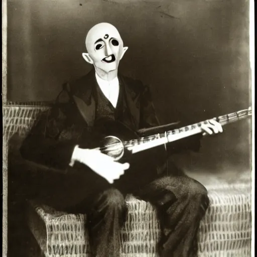 Prompt: count orlok playing acoustic guitar and passionately singing the blues, 1 9 2 0 s, alabama