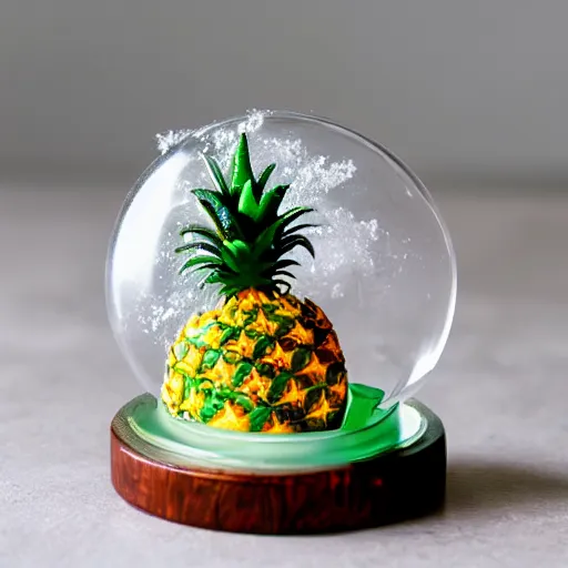 Image similar to snow globe with a pineapple inside, realistic