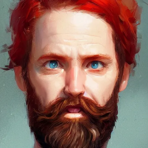 Image similar to portrait of a super friendly man by greg rutkowski, he is about 3 0 years old, english, short red hair, blue eyes, red beard, highly detailed portrait, digital painting, artstation, concept art, smooth, sharp foccus ilustration, artstation hq