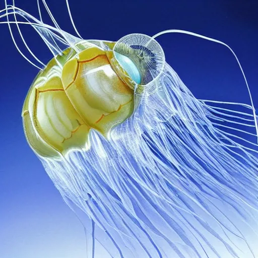 Image similar to a award winning photo of a wasp trapped inside a jellyfish, by national geografic, photorealism