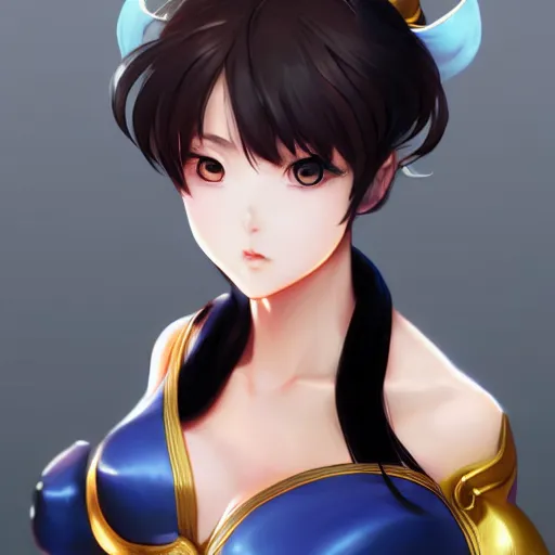 Image similar to A beautiful semi realistic anime portrait of Chun li, by Stanley Artgerm Lau, WLOP, Ross Tran, James Jean, Andrei Riabovitchev, Marc Simonetti, and Sakimichan, Hyung Tae Kim, trending on artstation H- 768