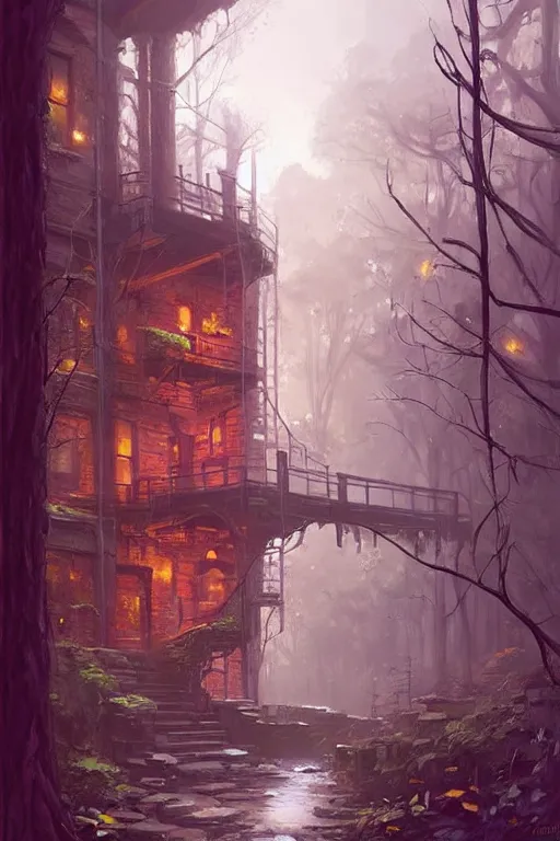 Image similar to (((((a ramshackle manhattan brick brownstone deep in the forest))))) by Andreas Rocha!!!!!!!!!!!!!!!!!!!!!!!!!!!