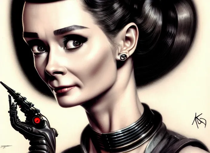 Prompt: portrait shot of a audrey hepburn wearing cyberpunk clothing in cyberpunk 2 0 7 7, intricate, elegant, highly detailed, centered, digital painting, artstation, concept art, smooth, sharp focus, illustration, artgerm, tomasz alen kopera, peter mohrbacher, donato giancola, joseph christian leyendecker, wlop, boris vallejo