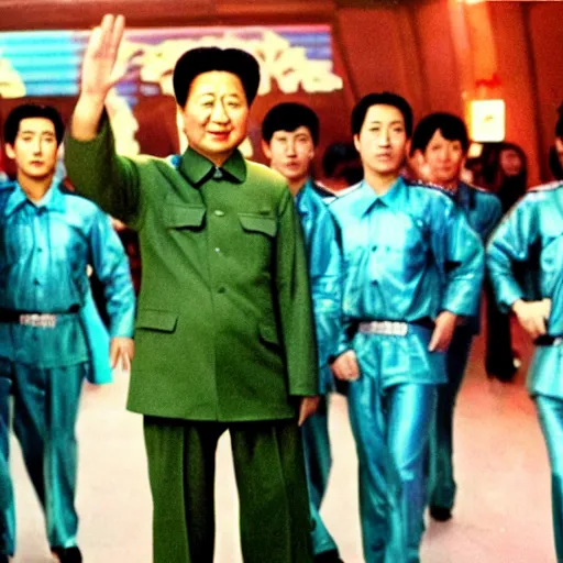 Prompt: A still of Mao Zedong wearing a disco suit in Saturday Night Fever