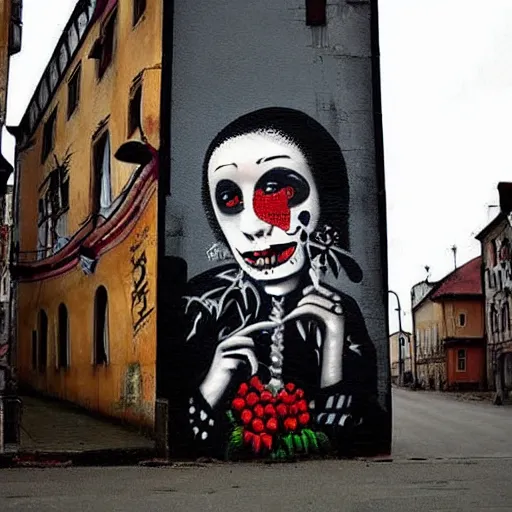 Image similar to transylvanian folk art, in the style of graffiti, made by banksy