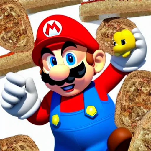 Prompt: Mario eating a sandwhich, realistic