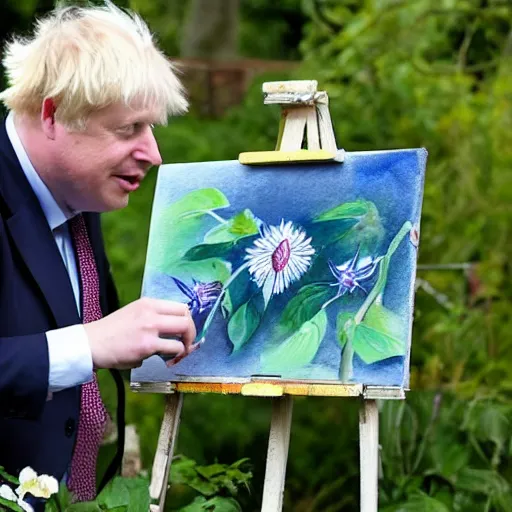 Boris Johnson painting a watercolour of a passion Stable Diffusion