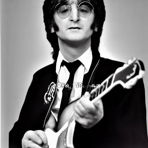 Image similar to professional studio portrait photo of john lennon dressed like elvis, photoshoot