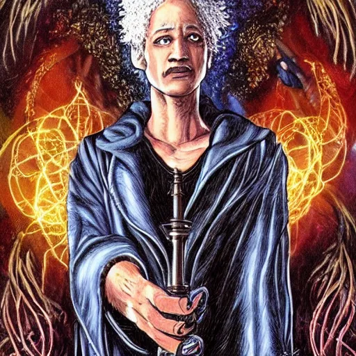 Prompt: highly detailed full body illustration of morpheus the god of dreams with his magical tools, written by neil gaiman