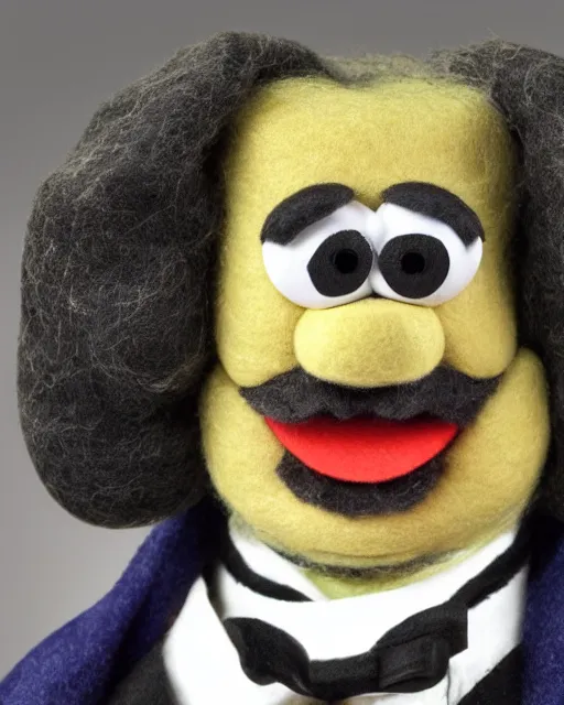 Image similar to marx as a muppet. highly detailed felt. hyper real photo. 4 k.