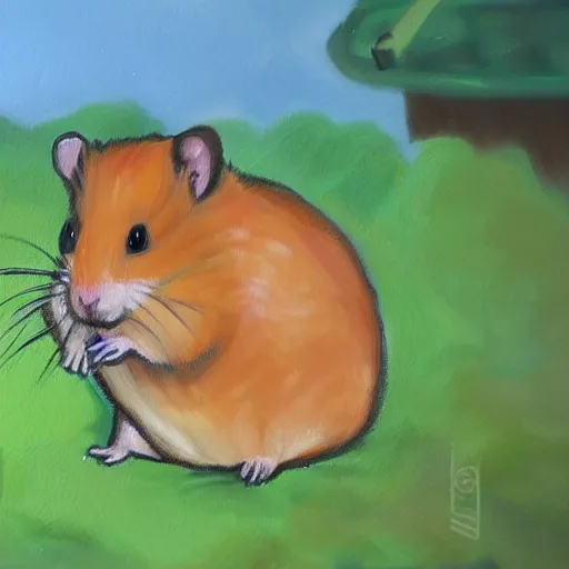 Prompt: n colorful oil painting of a hamster warrior going into battle