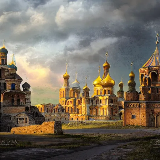 Prompt: photo ancient Russian city of Kitezh, concept art, fantasy cityscape, ancient Russian architecture, terem,