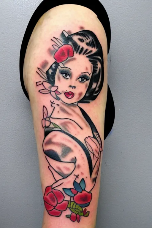 Image similar to traditional American tattoo of a pinup doll