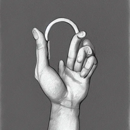 Image similar to hand holding a key, white background, drawing by Henry Moore