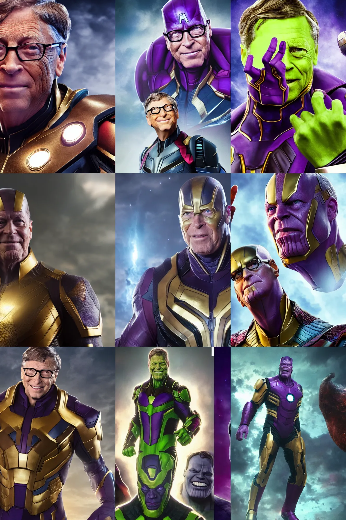 Prompt: Bill Gates as Thanos, The Avengers, 4k