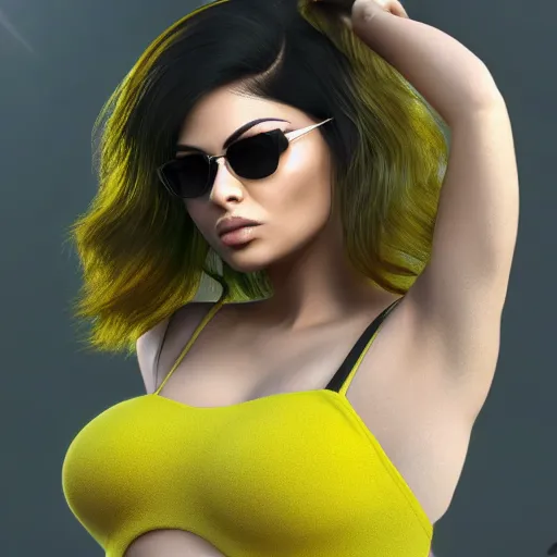 Prompt: portait of haifa wehbe, yellow hair, hd, centred, unreal engine