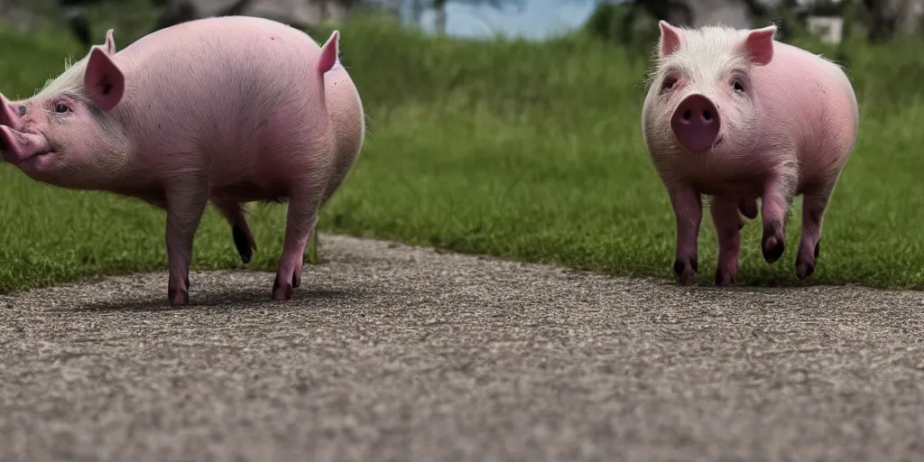 Image similar to The pig is running very fast, 4k, HDR