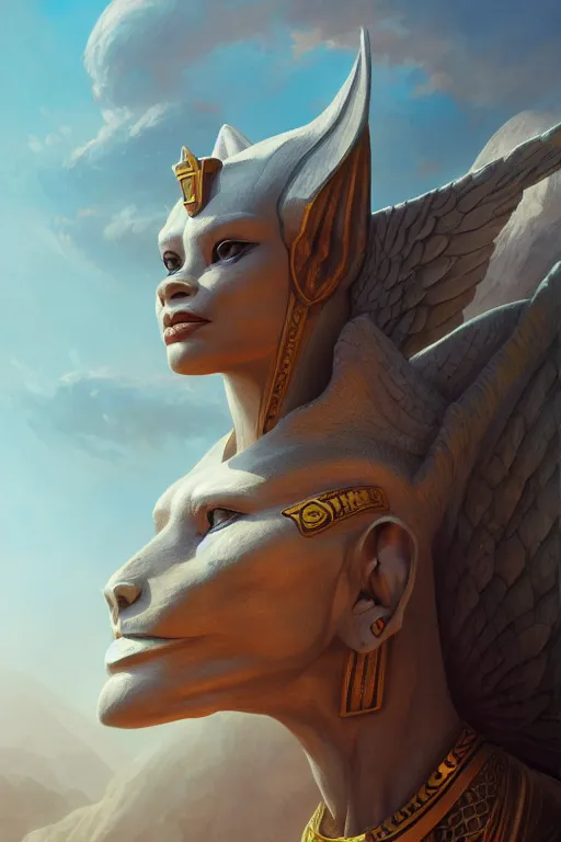 Image similar to legendary sphinx, highly detailed, d & d, fantasy, highly detailed, digital painting, trending on artstation, concept art, sharp focus, illustration, global illumination, ray tracing, realistic shaded, art by artgerm and greg rutkowski and fuji choko and viktoria gavrilenko and hoang lap