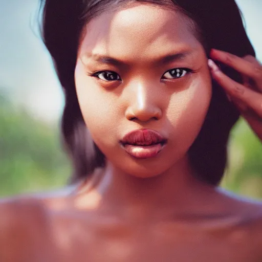 Prompt: Exotic woman. Portrait. Medium Close up. Facial detail. CineStill