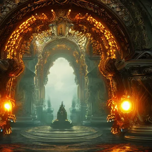 Prompt: the gates of hell, fairy tale, stunning, surrounding cinematic light, hyper detailed, ornate and intricate, 4 k cinematic octane render